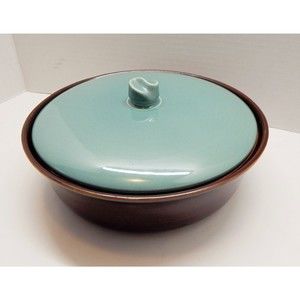 Red Wing Pottery USA Village Green Teal Brown Pottery Serving Pot Casserole Lid